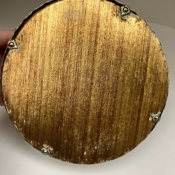 Vintage Round Mirrored Vanity Tray Silver Tone Ornate Filigree Edge 7,5” - Picture 10 of 10